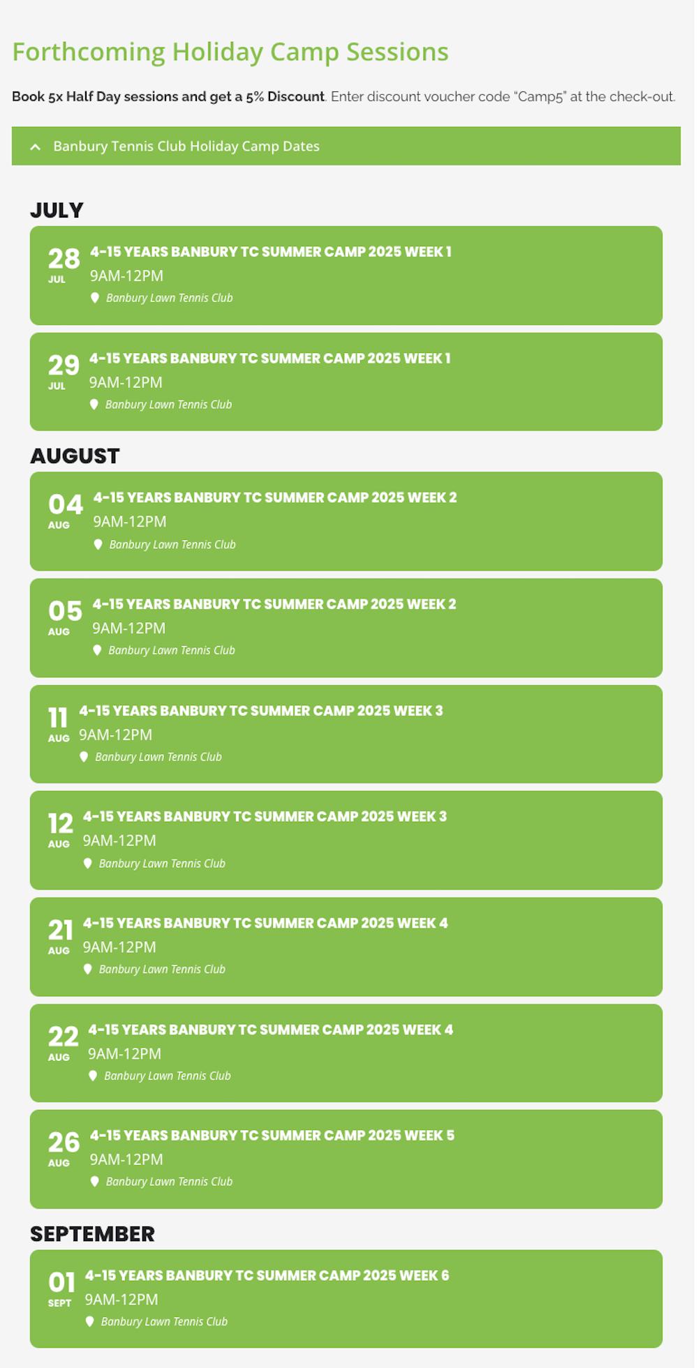 2025 Summer Holiday Camps